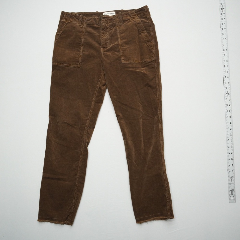 Nili Lotan Jenna Pants Size 8 Brown Velour Crop Mid Rise Twill Trousers